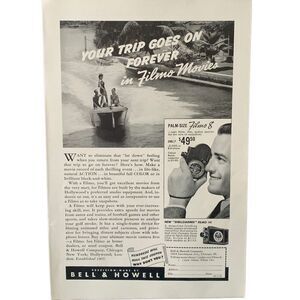 Vintage 1939 Bell & Howell Palm Size Filmo 8 Ad Advertisement